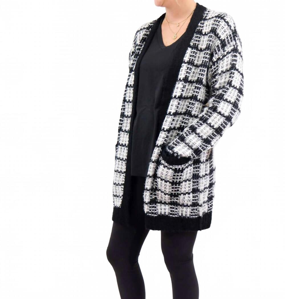 NEW DREAMERS plaid open front cardigan in black and white